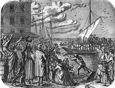 Das durch die Vermittlung von Lorenz Salvini beschaffte Korn wird mit stürmischem Jubel beim Kornhaus empfangen. [Irrtum der Redaktion der Monatschronik: Der Stich stellt den Empfang in der Hungersnot von 1816/17 dar (T.Krucker)]