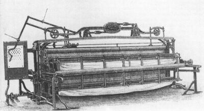 Stickmaschine Xylographie vom Titelblatt der Statuten des Zentralverbandes der Stickereiindustrie der Ostschweiz und des Vorarlbergs, Buchs 1885