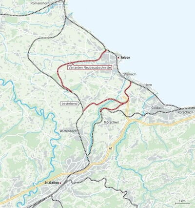 Eine direkte Bahnverbindung von Arbon nach St. Gallen ist möglich. Der Bahnausbau würde zwischen 80 und 100 Millionen Franken kosten. Von der Vision zum Projekt muss das Unterfangen aber noch zahlreiche Hürden nehmen.
