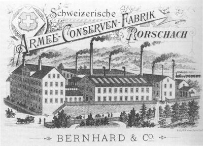 Schweizerische Armee-Conserven-Fabrik Rorschach, Briefkopf-Lithographie um 1900