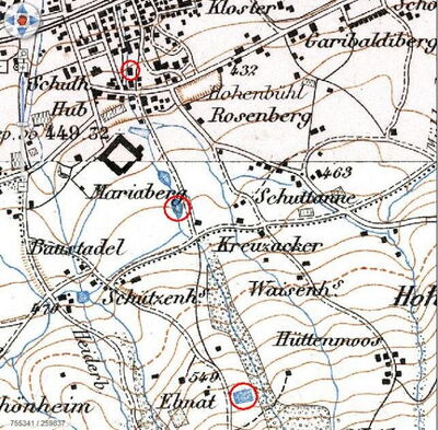 Standorte der Weiher und des Maschinenhauses in der Stadt Rorschach