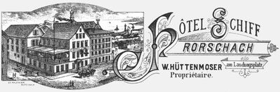 Hotel Schiff, Rorschach. Briefkopf Lithographie um 1900.