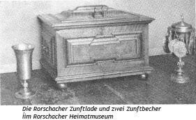 Die Rorschacher Zunftlade und zwei Zunftbecher im Rorschacher Heimatmuseum