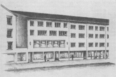 Schaubild der geplanten neuen Häuser, gegen die Hauptstrasse, von Osten gesehen