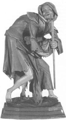 Bettelweib, Holzstatuette aus dem 17. Jahrhundert. Sammlung Historisches Museum St. Gallen
