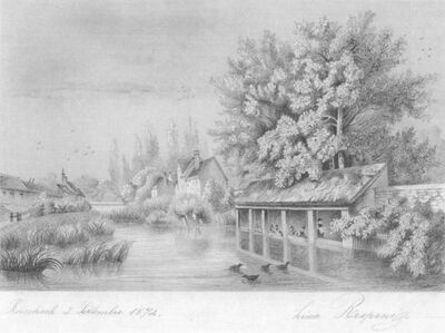 Waschhaus am Ufer von Rorschach. Zeichnung von Lina Respini, 1874.