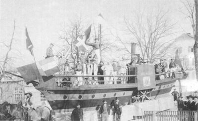 Historischer Fasnachtsumzug, März 1889. «Ankunft des ersten Dampfschiffes im Hafen zu Rorschach»