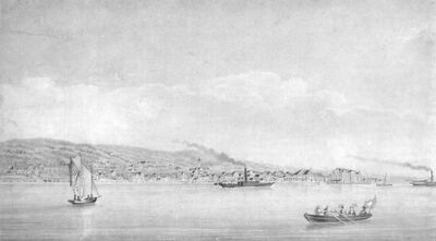 Rorschach vom See. Ansicht um 1860. Farblithographie von Joseph Martignoni.