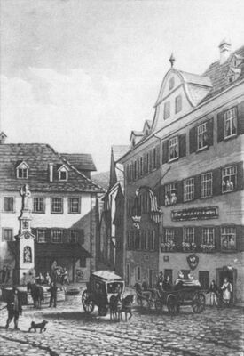 Hotel und Poststation Krone, von J. B. Isenring um 1834